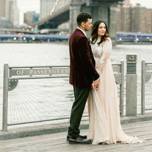 Custom Sarah Seven Lace and Silk Wedding Dress - Picture 4 of 16